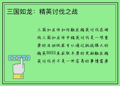 三国如龙：精英讨伐之战